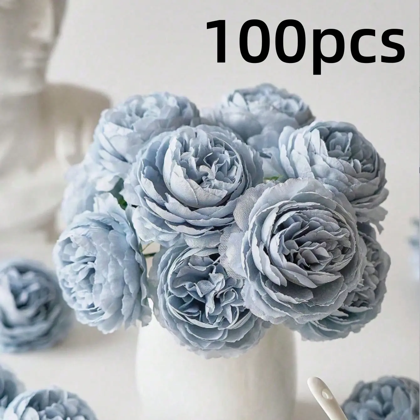 100pcs Artificial Peony Flowers, Mist Blue, Realistic Floral Centerpieces, Wedding Decor, Home & Garden Decoration, Gift Idea