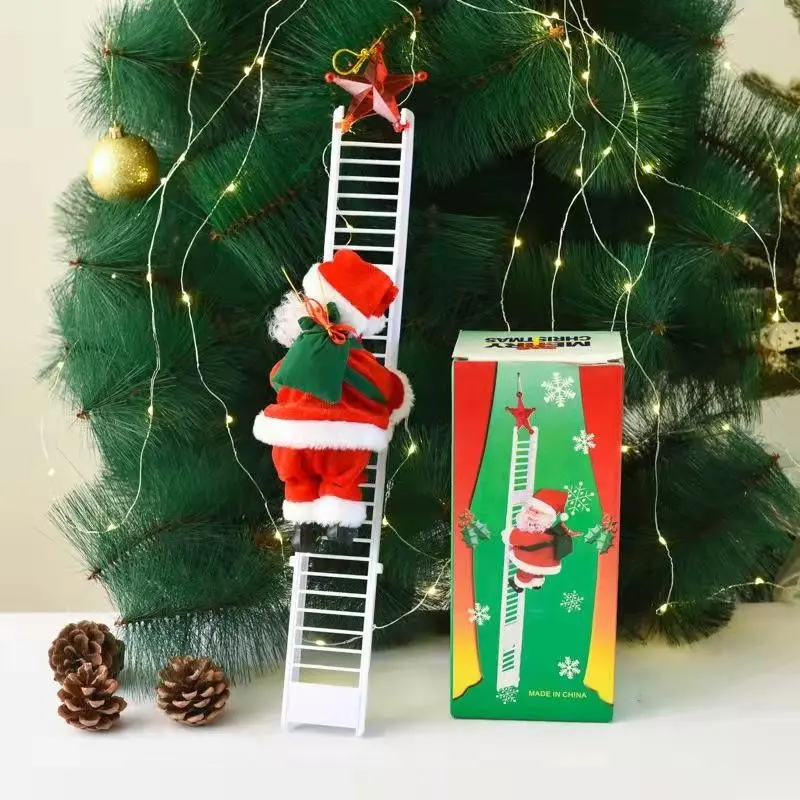 Santa Singing Christmas Tree Decoration, Electric Climbing Ladder Design, Battery Powered Holiday Decor, Ideal for Home and Office Use