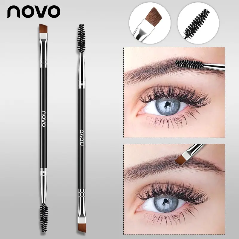 1/2pcs 2-In-1 Dual-Ended Eyebrow & Eyeliner Brush, Eyebrow Shaping Tool, Angled Eyebrow Brush And Spoolie Brush, Double Design for Precision Application of Brow Powders, Waxes & Gels, Blends Evenly for Natural Look, Portable Makeup Tool