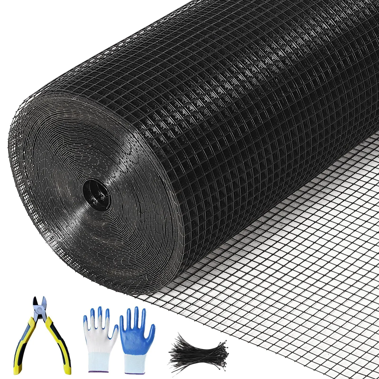 Black Coated Galvanized Steel Wire Fence (72in x 100ft, 1/2" Mesh) - Heavy Duty Rustproof Double Coated Animal Barrier for Pet Chicken Rabbit Duck, Keep Predators Away for Yard