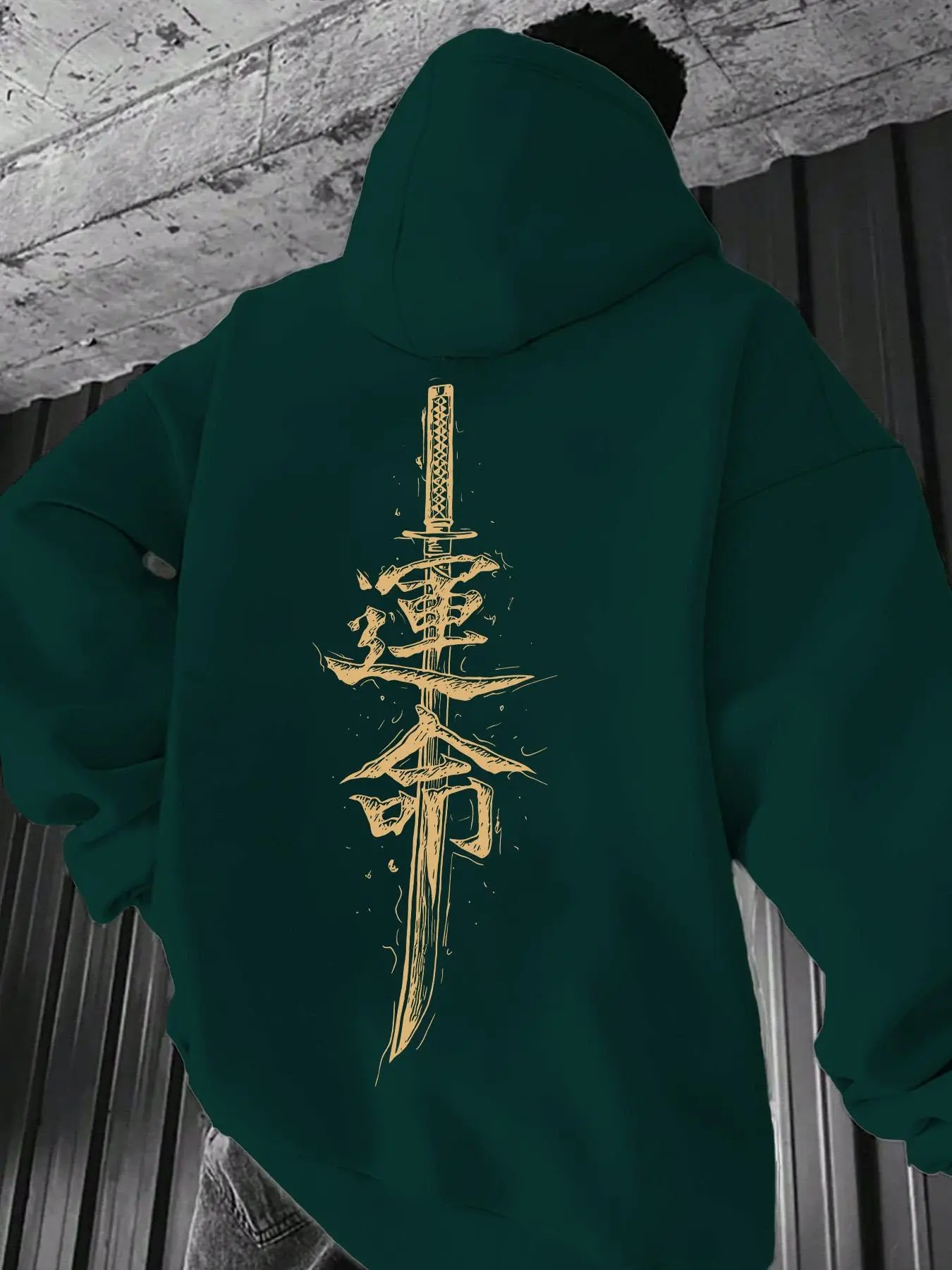 Japanese Samurai Fate Hoodie for Men - Oversized Sweatshirt with Katana & Kanji Print, 2025 Trendy Anime Streetwear