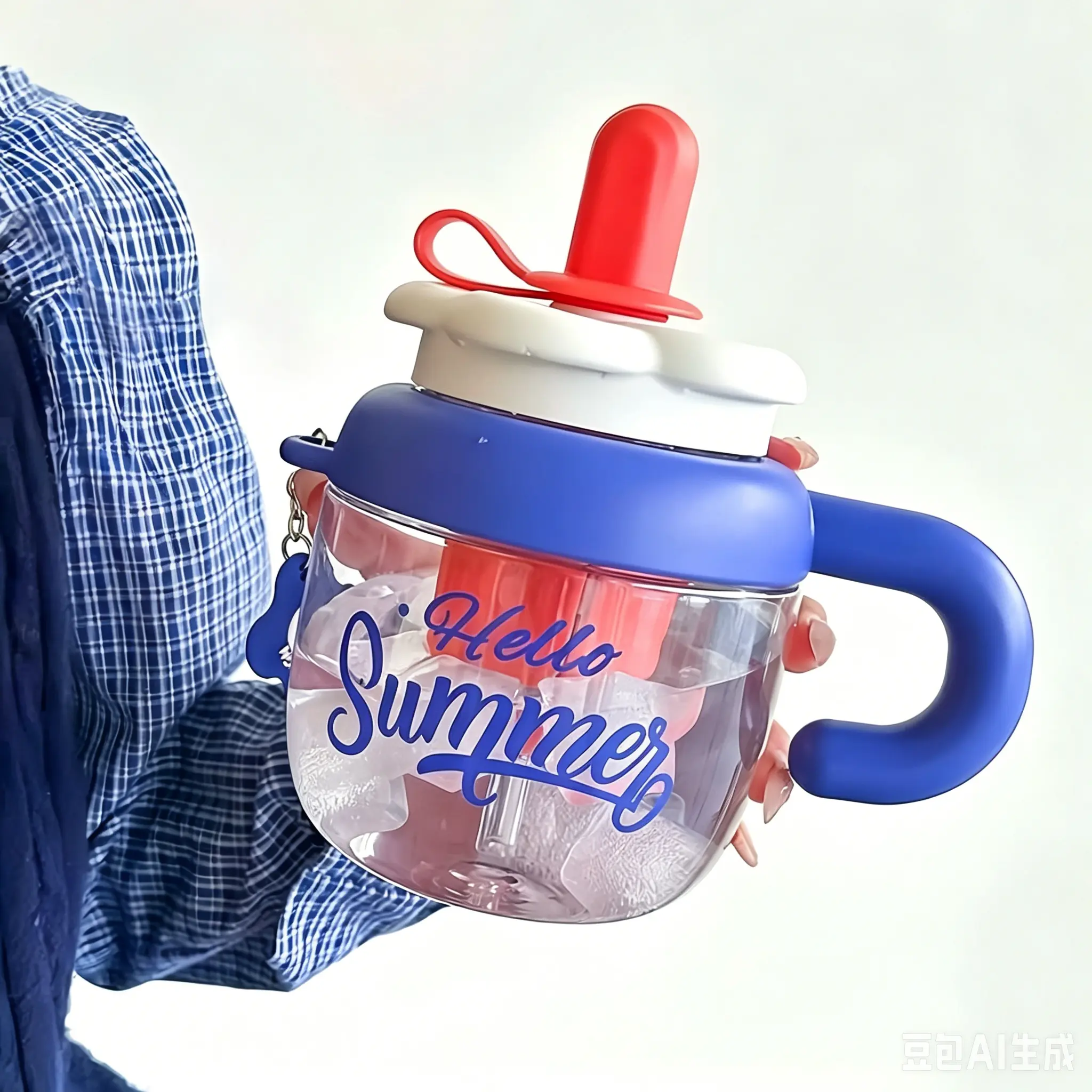 New Huahua Bingba Cup Large Capacity Cute Big Belly Water Cup Portable Handle Tea with Filter Plastic Cup Drinkware