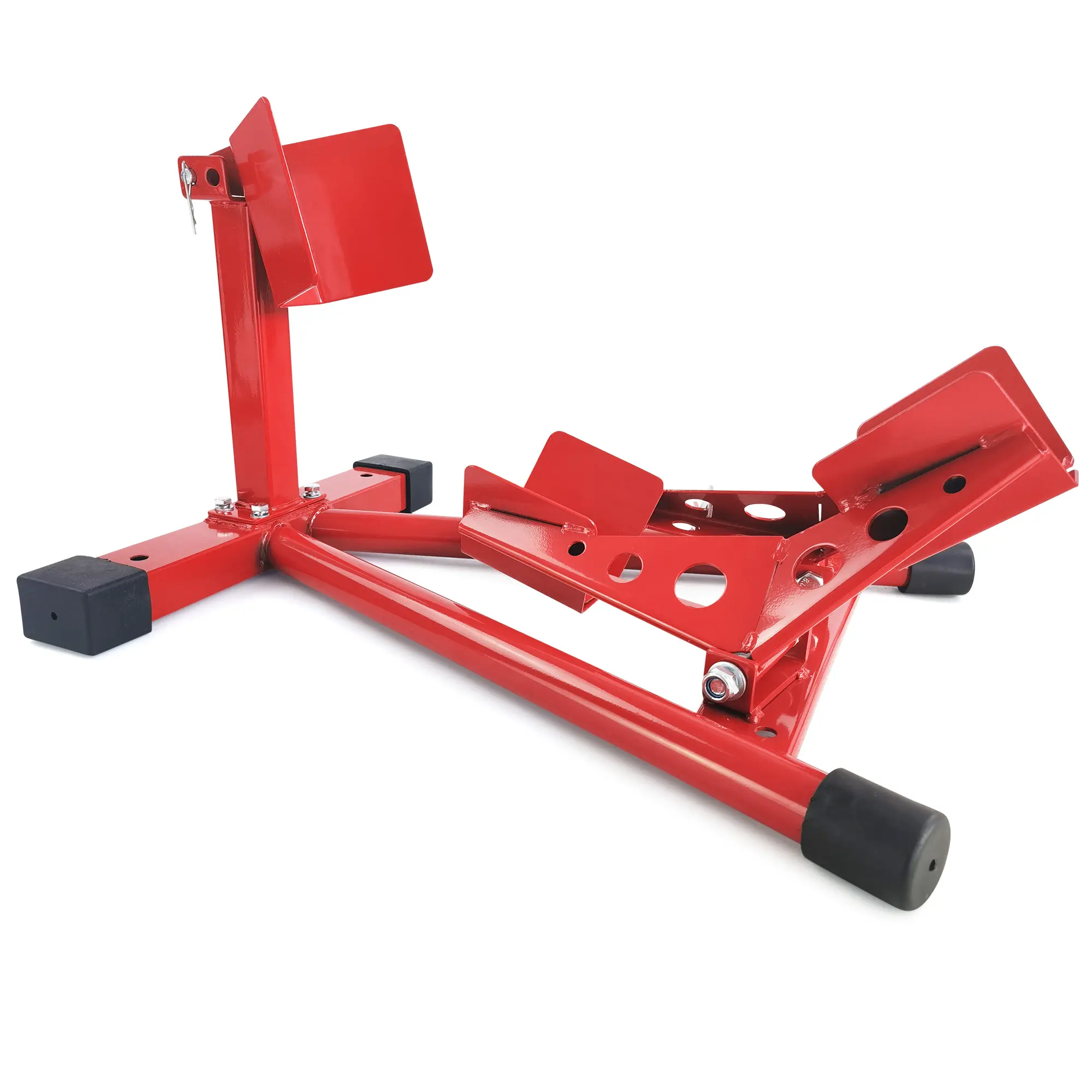 Heavy Duty Motorcycle Wheel Chock - Global Suspension Stand for 12-21 Inch Tires - Adjustable Steel Front Tire Holder, 1500LB Capacity - Secure Storage for Trailer, Garage, Sport & Cruiser Bikes - Red