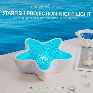 Starfish Galaxy Projector Lamp, 7-Color Ocean Wave Night Light, 360° Rotating Planetarium Star Projector, Aesthetic Room Decor, Romantic Gift for Kids Adults Family Friends
