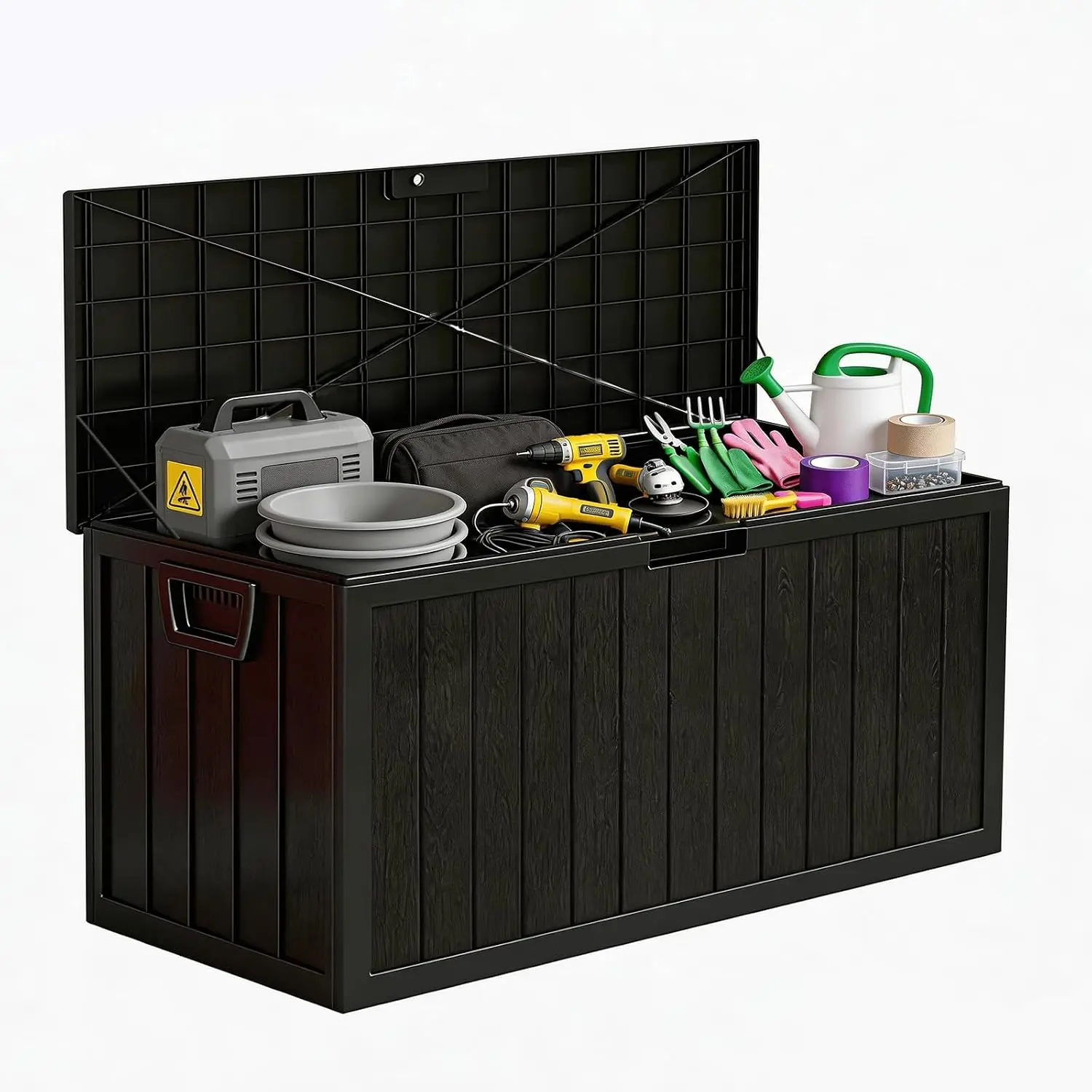 75 Gallon Outdoor Storage Container, Waterproof Outdoor Organizer for Patio, Garden, Camping & Entryway, Outdoor Parcel Storage Bin, Black