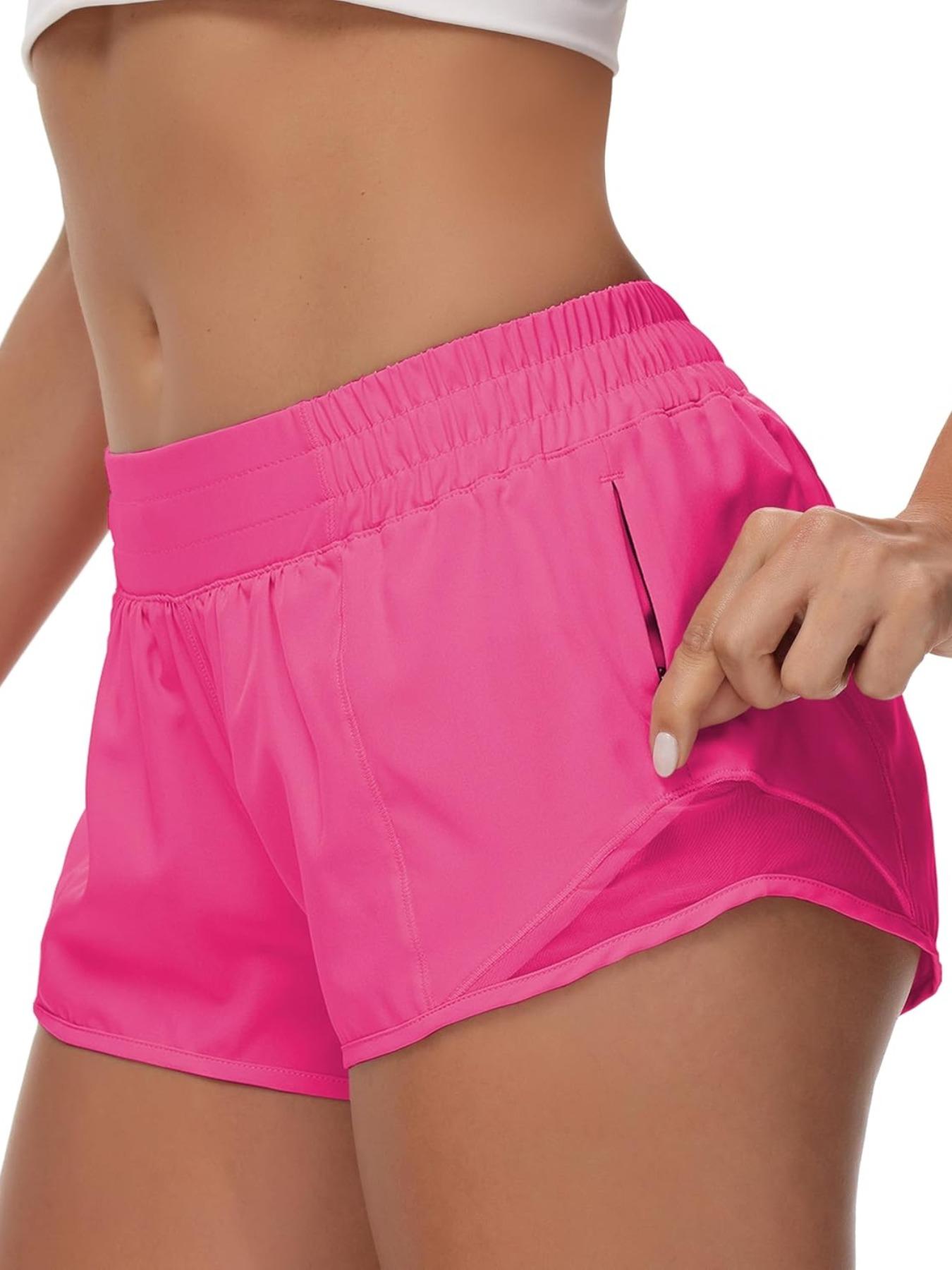 Women's Solid Drawstring Waist Gym Shorts, Breathable Quick Drying Zipper Pocket Sports Shorts for Cycling Running, Ladies Sportswear for All Seasons, Activewear