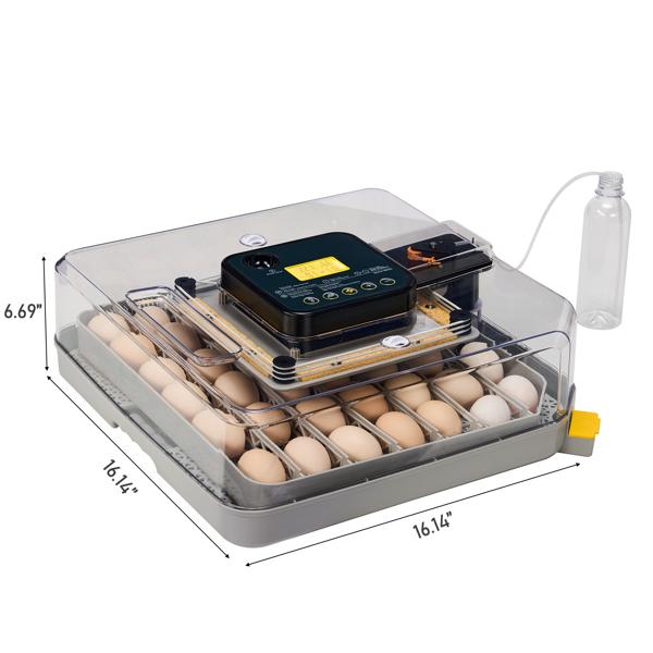 48H Pro 48-Egg Incubator 110V 85W Fully Automatic Egg Turner LED Candler Auto Temp Humidity Control Fahrenheit Display ABS PET Body Clear Lid Storage Compartment for Home Use Home