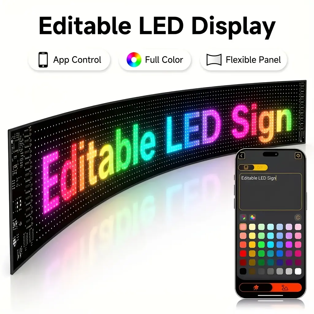 Programmable Bright RGB Matrix Pixel LED Light Sign - App Control, Custom Text, DIY Animation, Icons, Scrolling Effects, USB-Powered Decorative Mood Light for Room Decor, Gaming Setup Desks