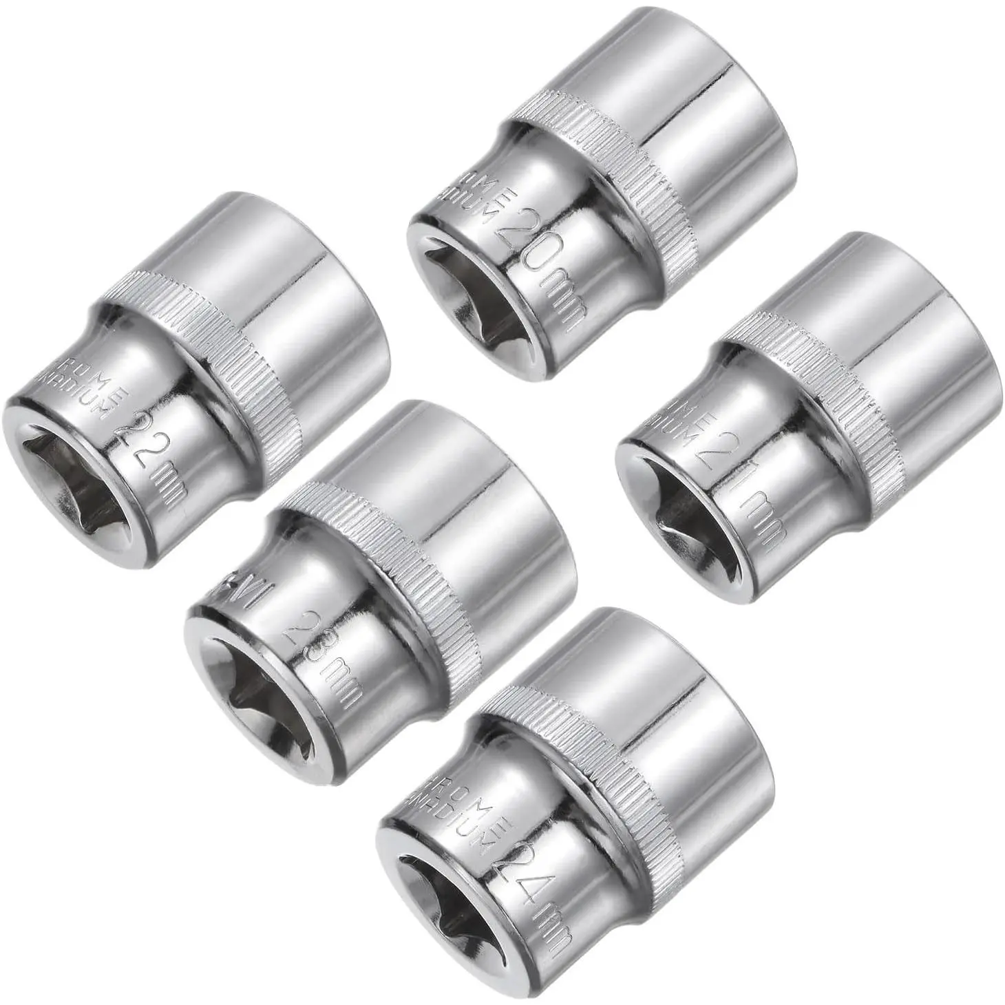 6-Point Shallow Socket Set, 1/2" Drive 20mm 21mm 22mm 23mm 24mm Cr-V Metric Sockets for DIY Automotive Repair