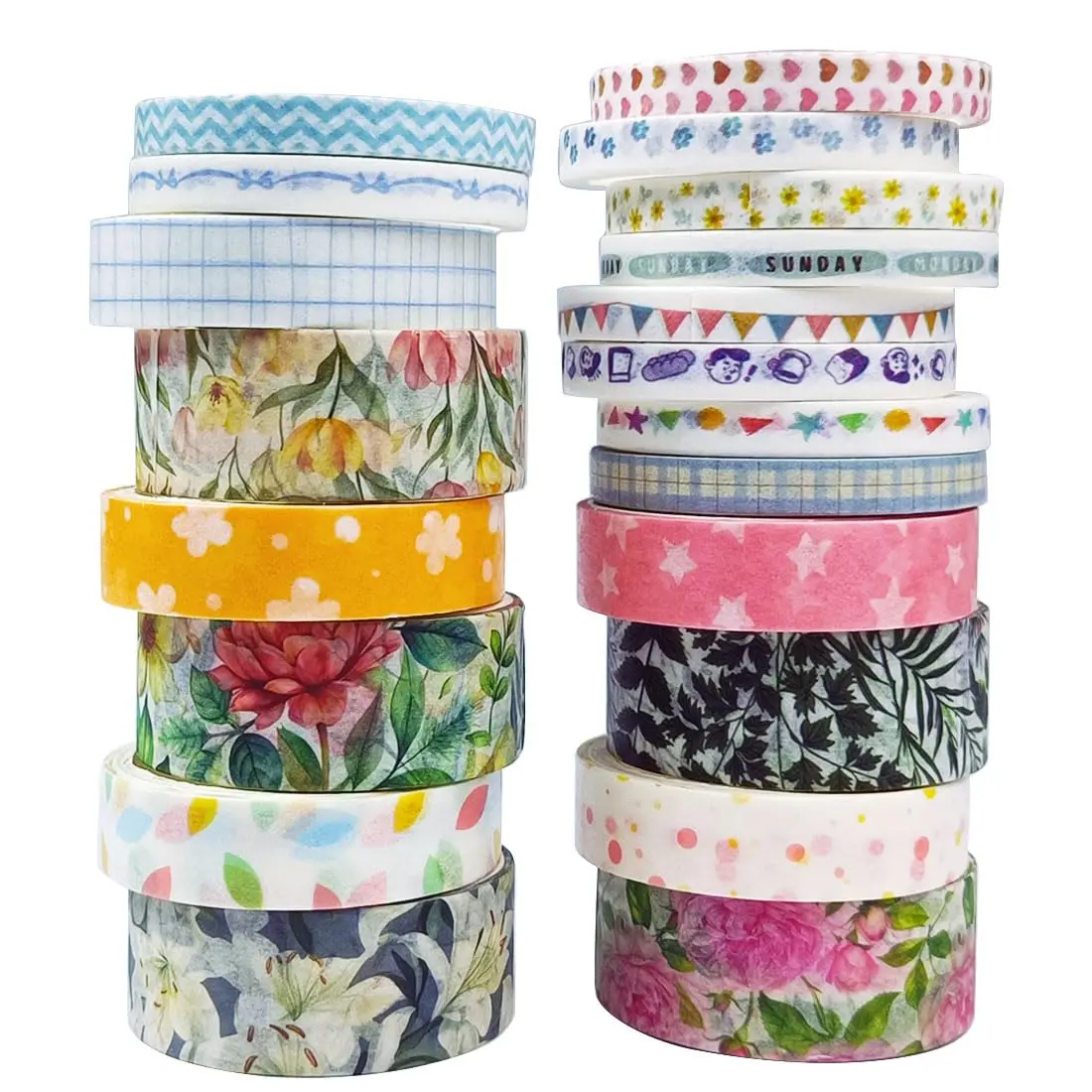 20 Rolls Repositionable Floral Washi Tape Set, Office Stationery for Journaling, Floral A Sizes