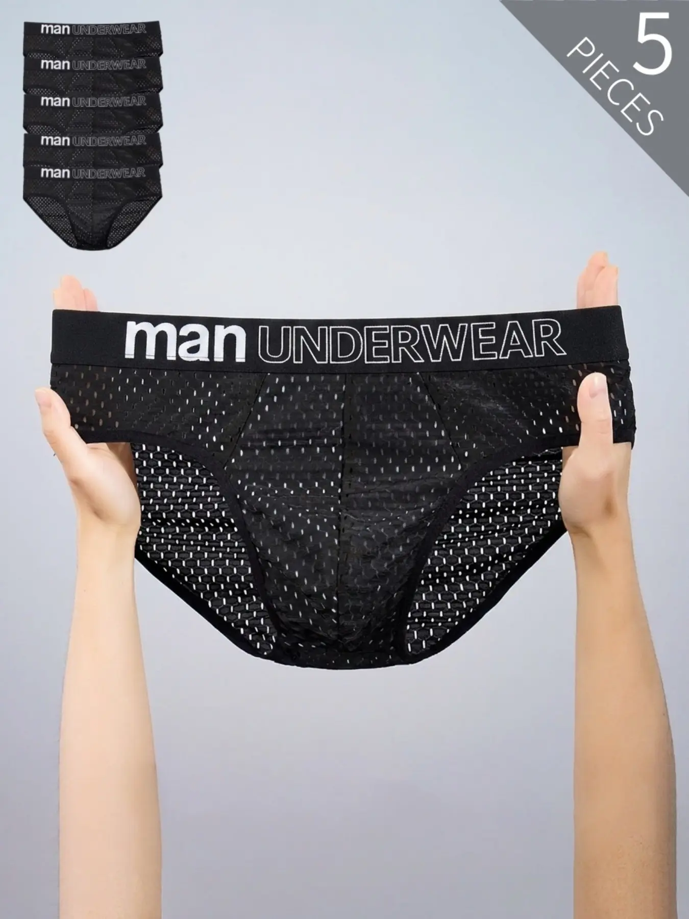 5-Pack Ice Silk Men's Triangle Briefs, Ultra-Thin Breathable Mesh, Lightweight Underwear, Large Size Summer Shorts, Daily Casual Underwear, Youth Sexy Mid-Waist Mesh Underwear, Breathable Comfy Underwear, Breathable Soft Underwear