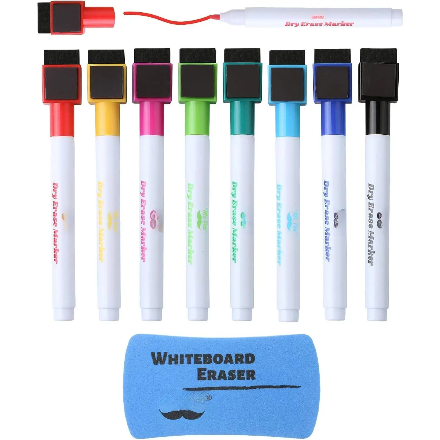 -  Dry Erase Markers, 8 Pack with Whiteboard Eraser | Colorful, Fine Tip Markers with -In  & Eraser, Low Odor, Quick Dry, for Whiteboards, Office, School &