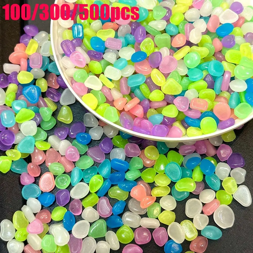 Multi-Color Glow in Dark Resin Rocks, Noctilucent Pebbles for Aquarium Decorations, Landscaping, Yard Path, Flower Vase Decor, 100/300/500 Pcs