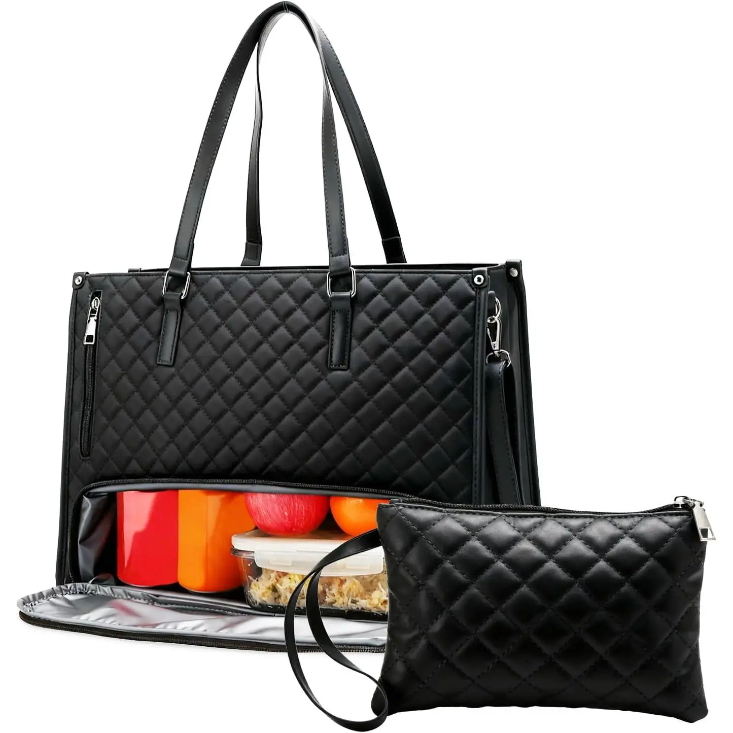 16.5 Inch PU Leather Office Briefcase Tote Bag, Multi-Purpose Work Bag with Insulated Leak-Proof Lunch Pocket & Detachable Wrist Strap, Fits Laptop, Ideal for Work, Travel & Daily Casual Outings