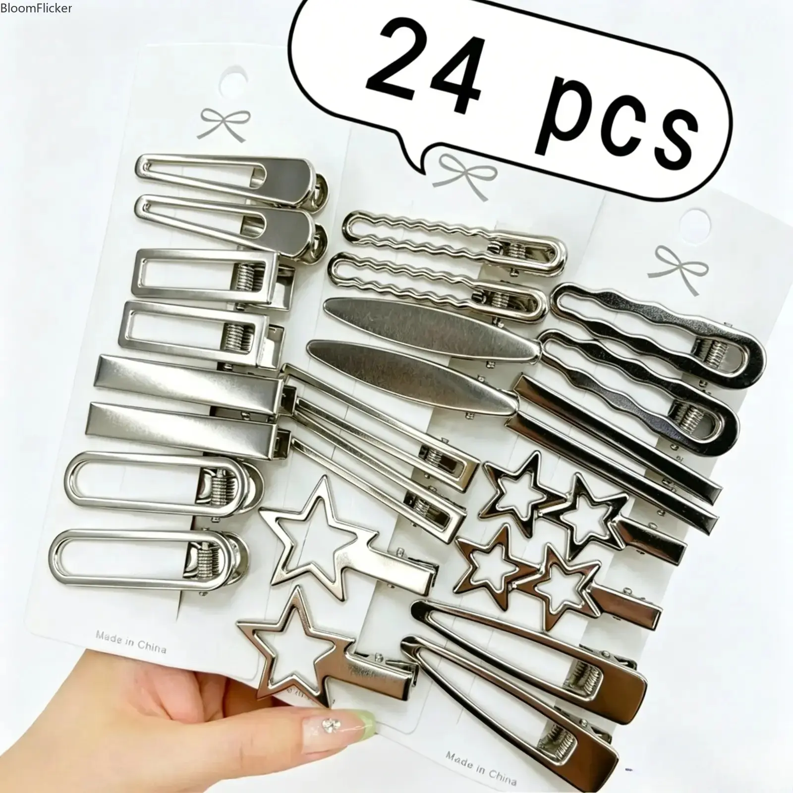 24-Piece Trendy Hair Clip Set for Women, Y2K Dopamine Style Rhinestone Heart & Letter Duckbill Barrettes, Cute Decorative Hair Accessories for Daily Outfits, Parties & Trendy Styling Looks