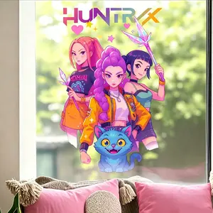 Large Cartoon Wall Sticker, Self-Adhesive Glass Decal, Removable Door Peel, Indoor Decor for Bedroom Living Room, Party Gift