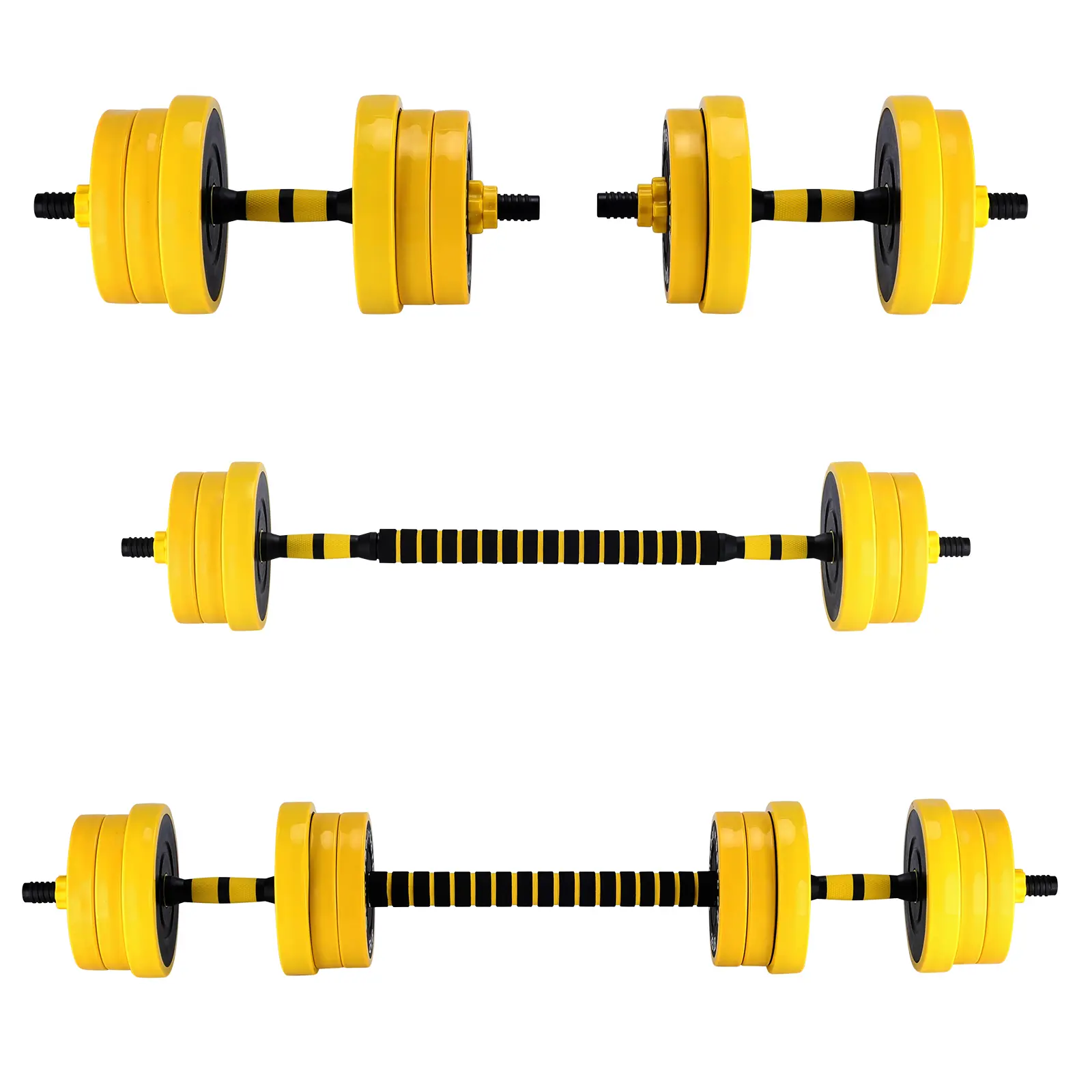 2-in-1 Adjustable Dumbbell & Barbell Set, 44 lb Free Weight Set with Non-Slip Foam Handles, PE Coated Iron Sand Plates, Secure Lock Nuts & Connecting Bar for Compact Home Gym Strength Training, Indoor Full Body Fitness Workouts for Men & Women