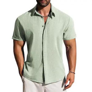 Linen Shirts for Men Short Sleeve Blouse Button Down Dress Untuckit Shirts Beach Summer Wedding Hawaiian Outfit