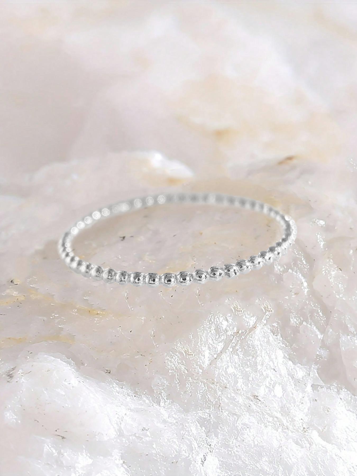 S925 Sterling Silver Simple Stackable Round Bead Ring, Fashion Accessories for Women & Girls, Trendy All-match & Exquisite Jewelry for Birthday Gift