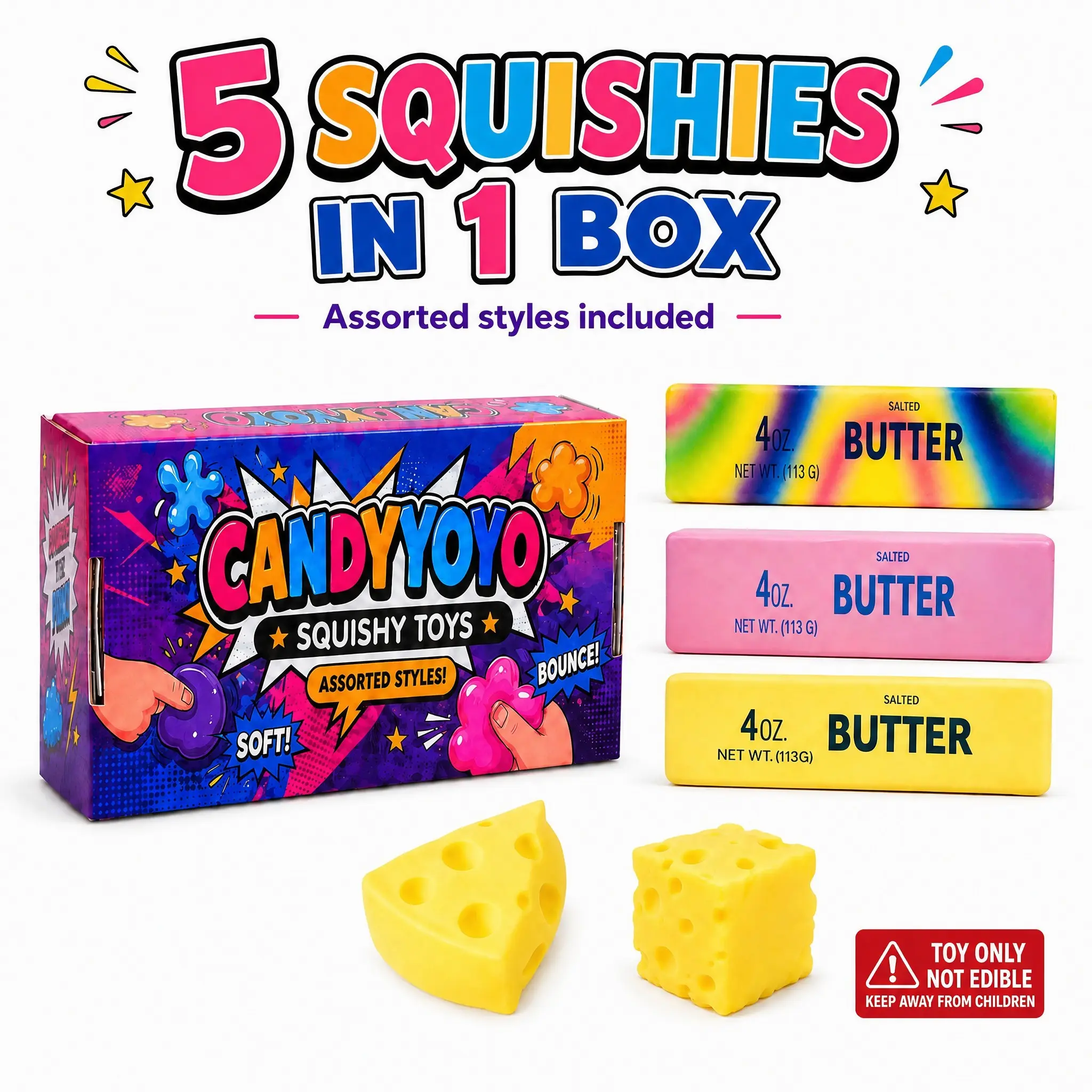 5-Pack Butter Clay Set, Slow Foaming, Soft and Moldable, Stress Relief Toy, Multi-Color Options, Ideal for Office, Students, Adults, Kids