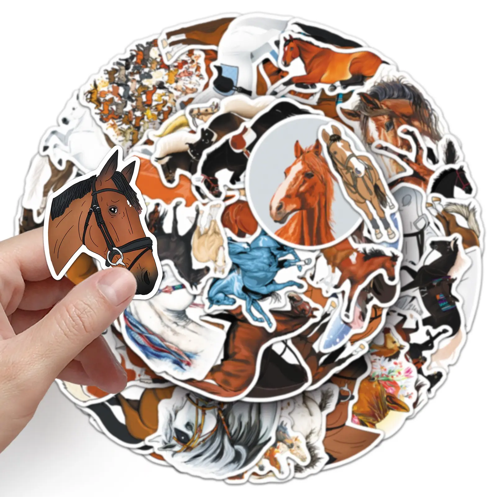 50 Sheets Horse Stickers, Vinyl Waterproof Stickers, 1.96-3.15 Inches Cute Horse Decals, Ideal for Adults, Boys, Girls, Phones, Water Bottles, Laptops, Scrapbooks
