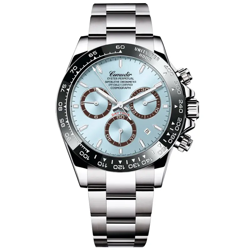 Men's Business Casual Watch with Round Black Face - Waterproof Chronograph with Quartz Movement, Luminous Dial, Date Display, Sapphire Crystal, and Silver Stainless Steel Strap, Round Face, Black Face Silver Strap
