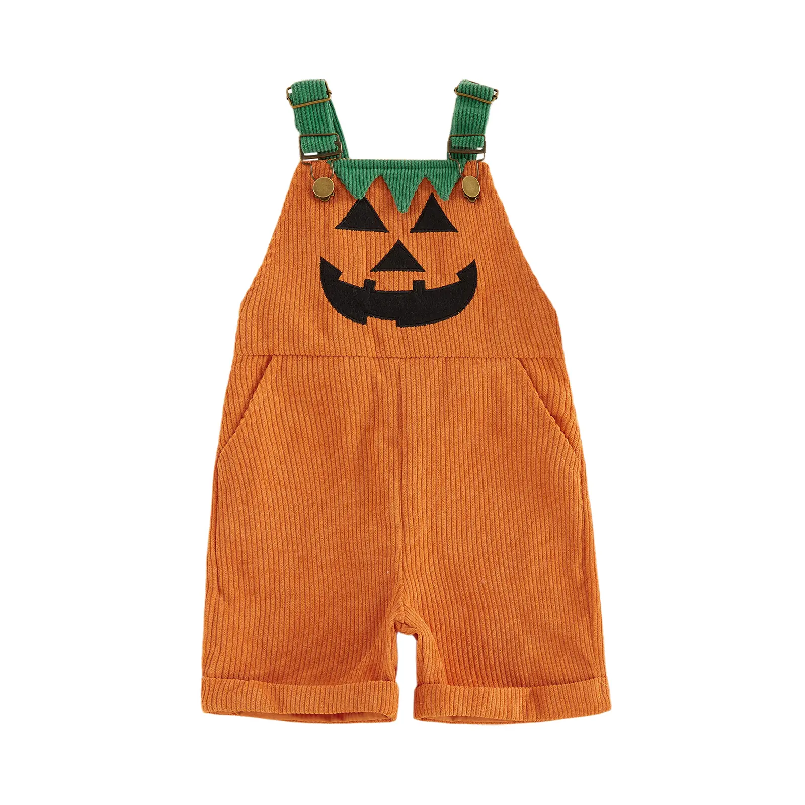 FOCUSNORM Toddler Baby Little Boy Girl Halloween Overalls with Pockets Ribbed Devil Face Pattern Sleeveless Jumpsuit 1-7T