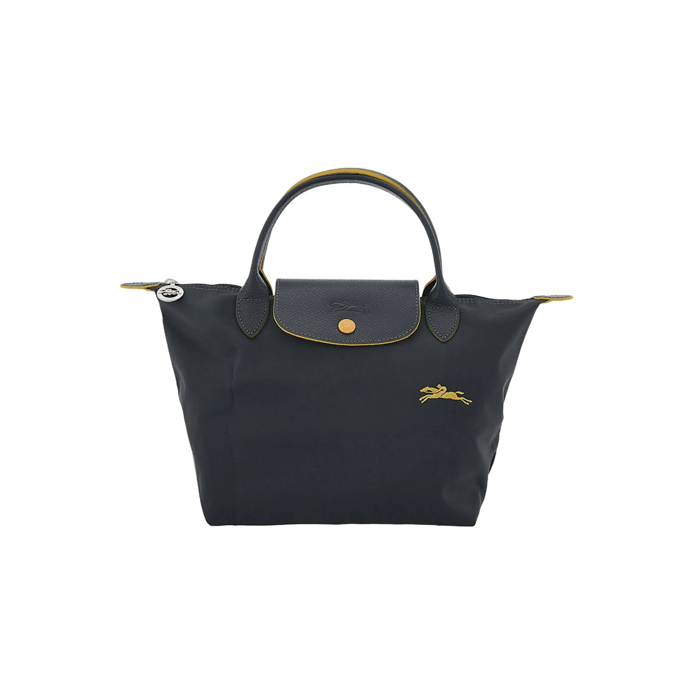Longchamp Le Pliage Club 23 70th Anniversary Embroidered Logo Handbag for Women, Strapless Canvas and Calfskin Foldover Clutch in Metallic Gray
