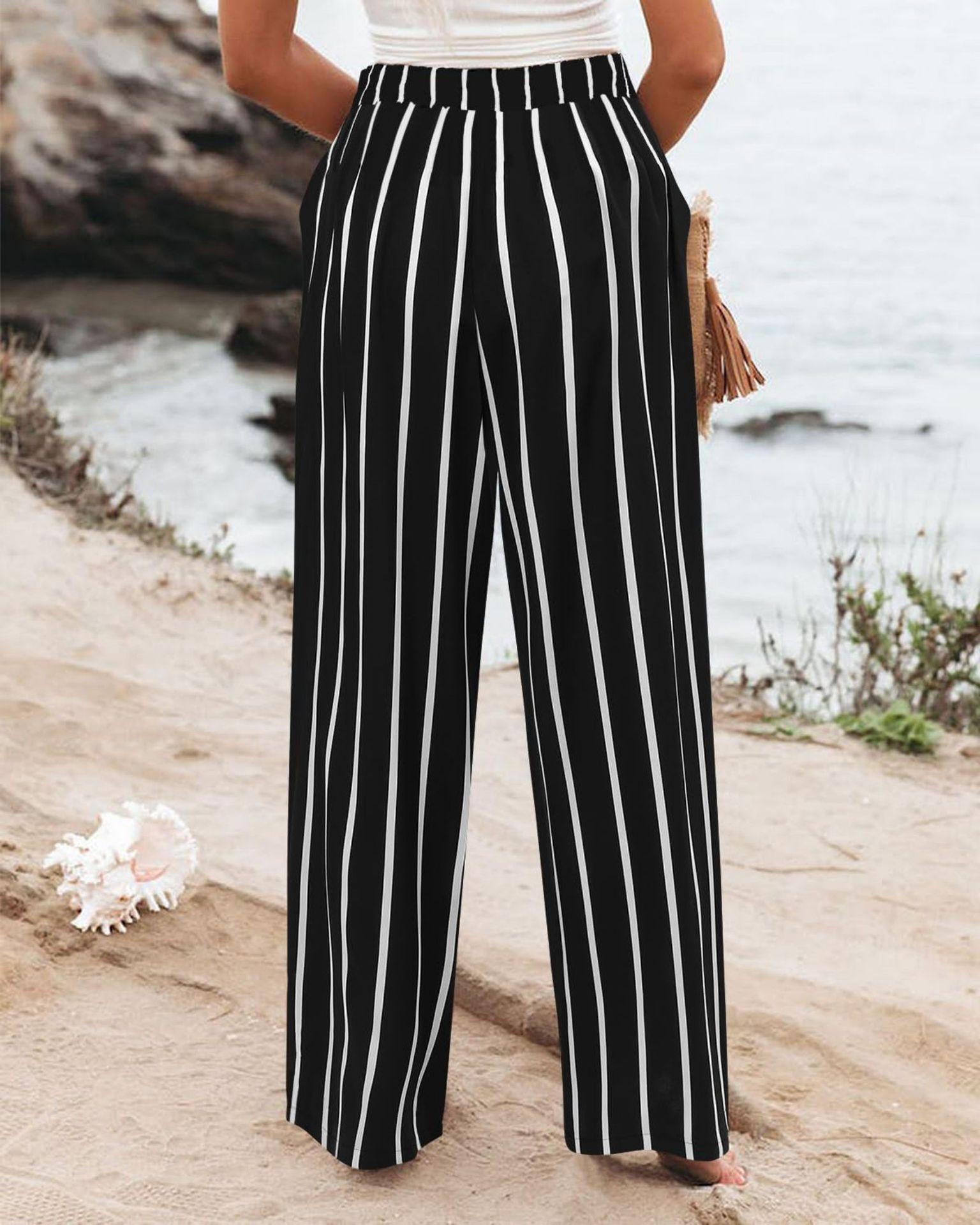 Women's Commuting and Vacation Summer Comfortable High-Waisted Long Pants with Buttons, Elastic Waist, Wide-Leg Casual Straight Pants