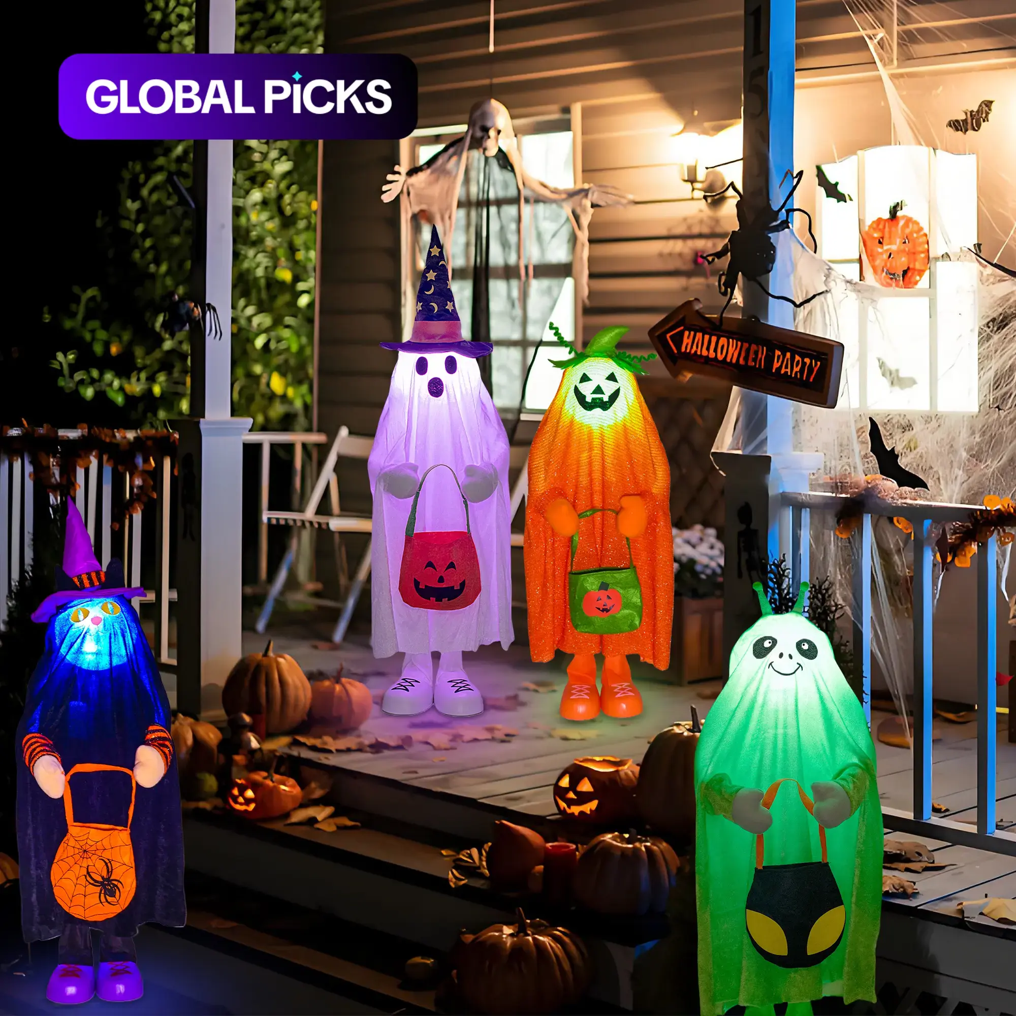 Ghost Design Halloween Decoration, 1 Count Cute Ghost with LED Light Up, Halloween Decorations for Home Party (Battery Required, without Battery)