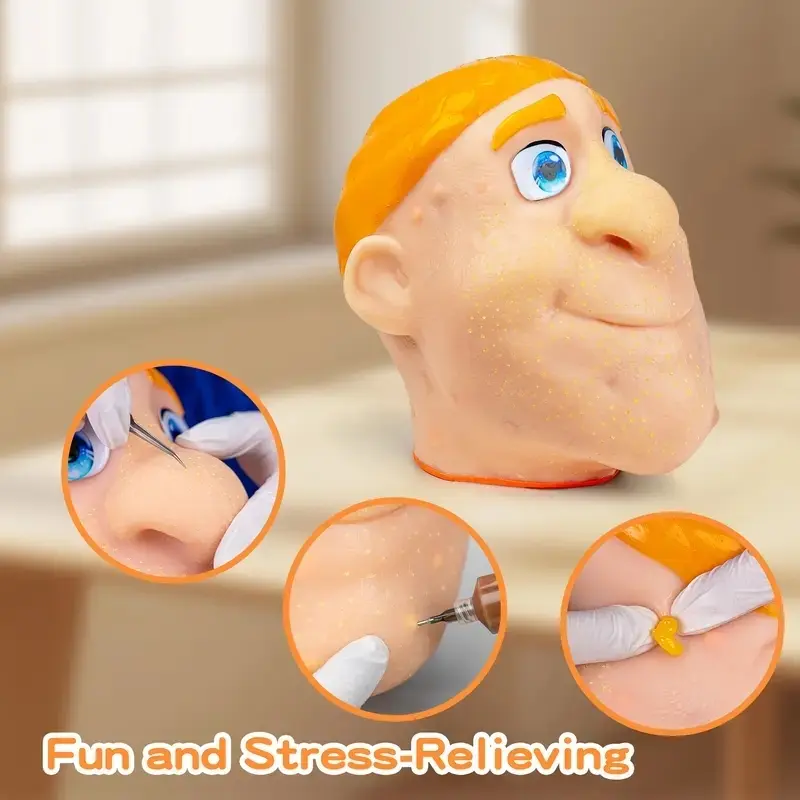 1pc Pimple Popping Simulator Giant Head with free tweezers, Refillable Decompression Squeeze Toy for Stress Relief, Oddly Satisfying Game for Adults, Creative Toys