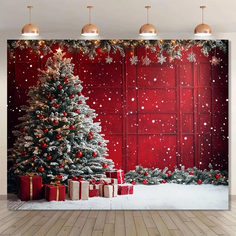 Red Gold Printed Christmas Tree Backdrop Banner - Lightweight Premium Polyester Cloth, Multi-Size Festive Tapestry Wall Hanging, Home Decor Gift for Family Wedding Engagement Father's Day, Studio Photography Prop, Thanksgiving