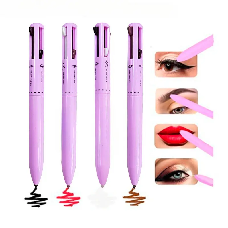 4-in-1 Makeup Pen for Eyeliner, Lipliner, Eyebrows & Eyeshadow - Portable Multi-Use Click Pen, Marker & Travel Makeup Tool, Lipliner Marker Makeup Tools Set