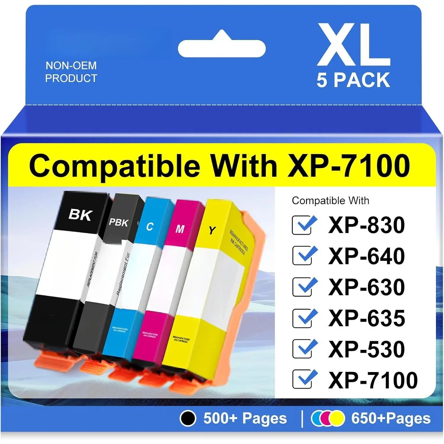 Remanufactured Ink   for Epson 410XL Ink | Compatible with Expression XP-7100 XP-640 XP-830 XP-630 XP-635 XP-530 Printer,5 Pack(Black, PBK, Cyan, Magenta, Yellow)