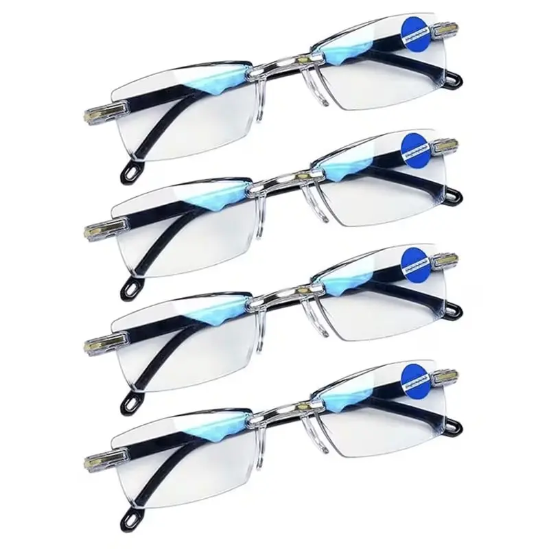 4PCS New Square Frameless Reading Glasses, Men's Reading Glasses, Ultra-light Flexible Material, Blue Light Blocking Protection, Comfortable Reading Glasses for Men and Women Suitable for Daily Mobile Phone, Computer, and Office Use