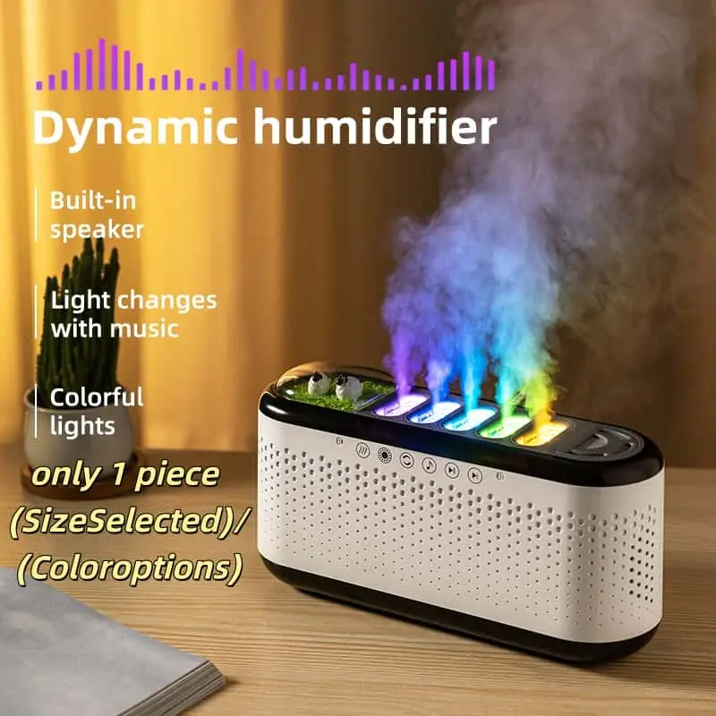 Dynamic Humidifier with Bluetooth-compatible Speaker, 500ML Cool Mist, Colorful Gradient Lights, Desktop Decor for Bedroom Office