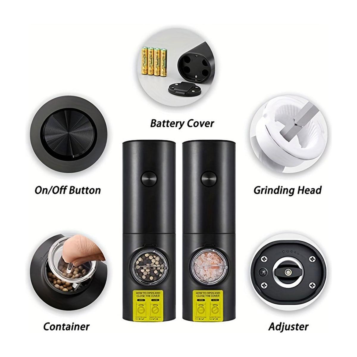 2-Piece Electric Salt & Pepper Grinder Set, Adjustable Coarseness Salt & Pepper Mills with Base, Spice Grinders for Kitchen, Dining & BBQ #GLOBAL PICKS