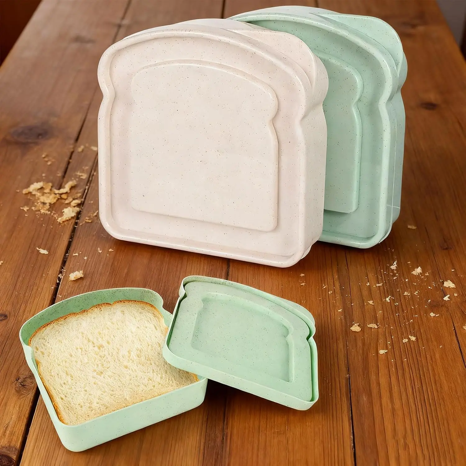 2 count  Sandwich Containers, Toast-Shaped Plastic  Storage Box with Lid, , Microwave & Dishwasher Safe, for Sandwiches, Fruits, Snacks, for Lunch Boxes, Family, Office, Camping