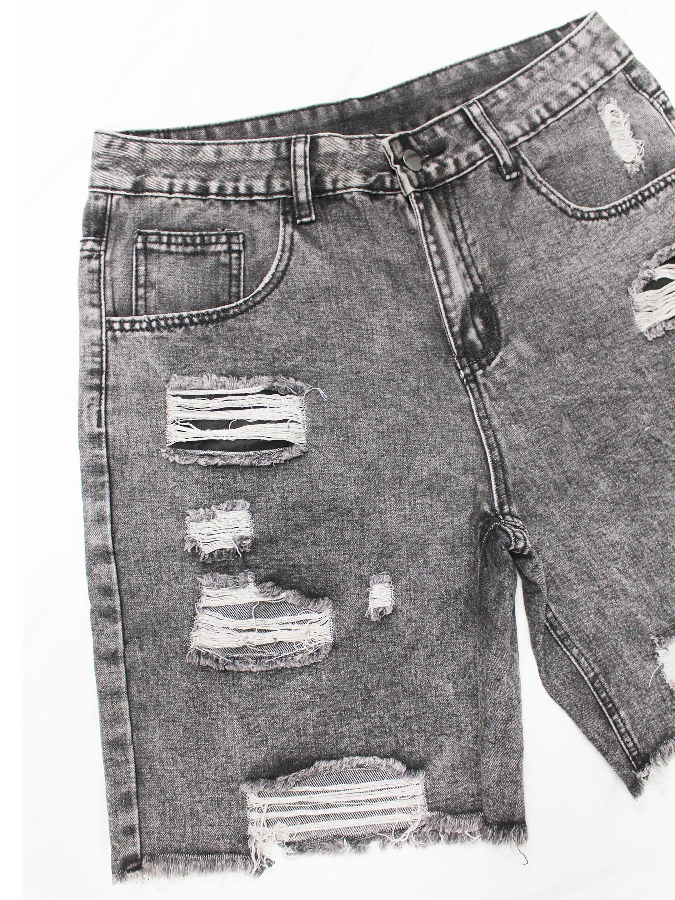 Men's Solid Color Ripped Denim Cut Off Shorts, Loose Casual Fashion Comfy Jeans Shorts for Daily Outdoor Wear, Mens Bottoms for Summer