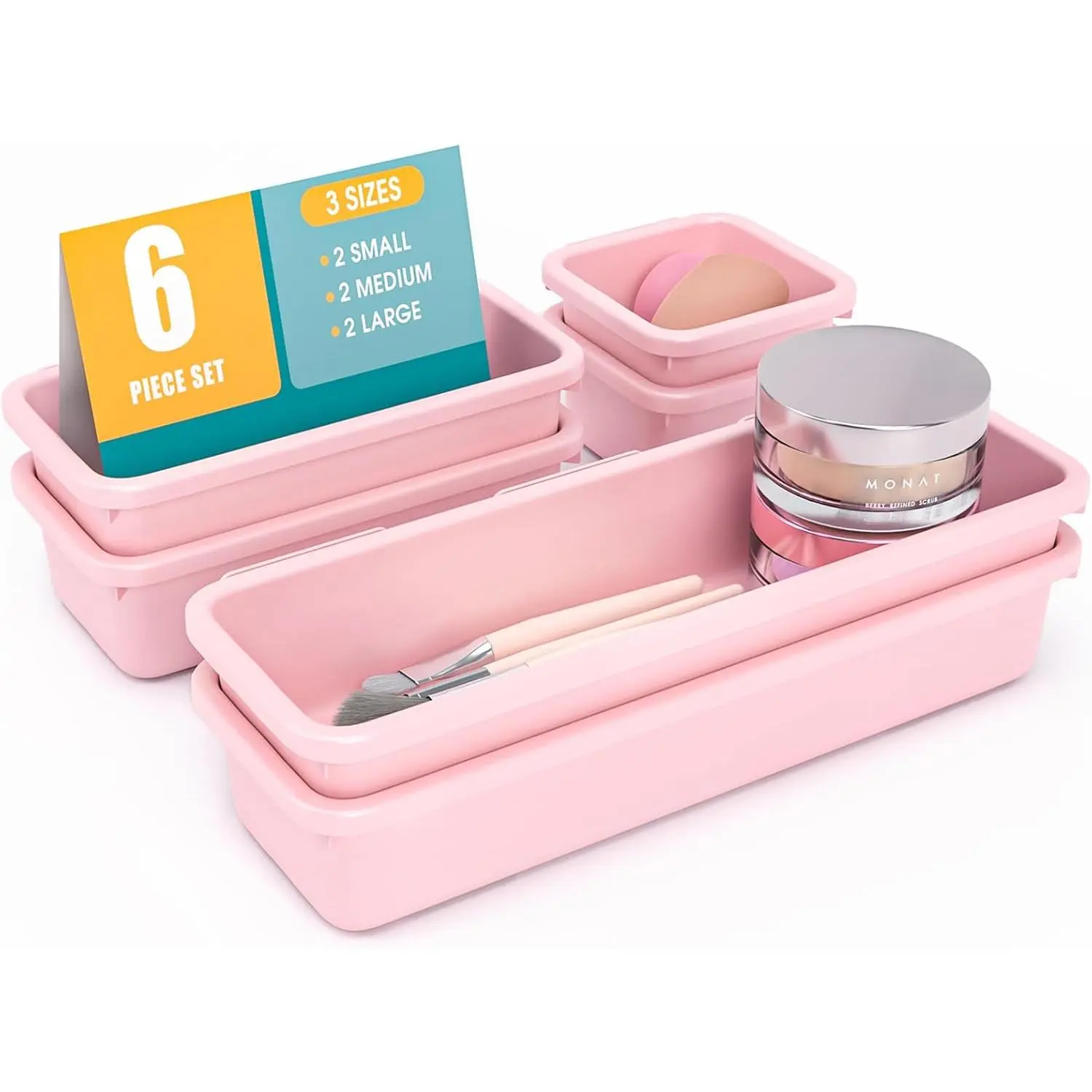 Modern 6-Piece Durable Plastic Drawer Organizer Set - 3-Size Interlocking Dividers with Non-Slip Pads for Bathroom, Kitchen, Six Pieces