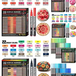 Flysea 22pcs Acrylic Paint Marker Set, Gradient Colors, 0.7mm Fine Tip, Ideal for Detailed Drawing, Quick Dry, Stain Resistant, Acrylic Paint Pens Fine Tip