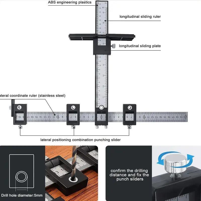 Woodworking Square Tool, Woodworking Square Protractor, Measuring Ruler, Multipurpose Wood Drilling Dowelling Guide Tool, Cabinet Hardware Jig Tool for Installation of Handles Knobs on Doors and Drawer