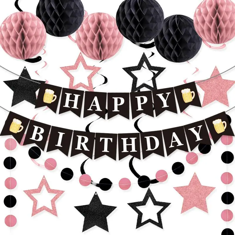 Birthday Party Decorations Set, Happy Birthday Decorations, Cheers Banner Hanging Flags, Hanging Spiral Honeycomb Decor Kit