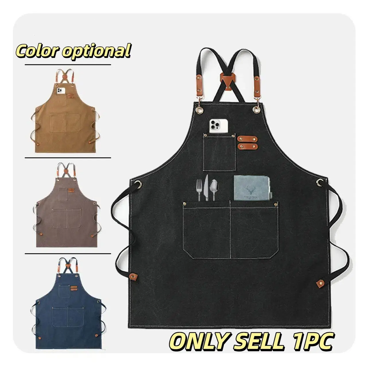Adjustable Carpenter Apron with Multiple Pockets, Polyester Blend, Kitchen Cooking Aprons, Pocketed Aprons, Ideal for Woodworking, Gardening, Cooking, DIY Projects