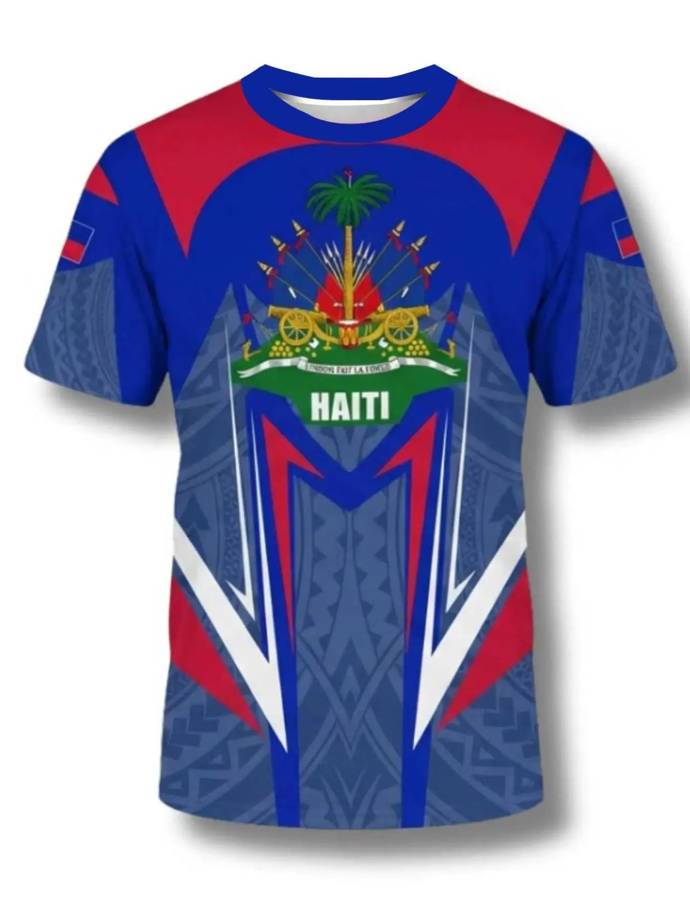Men's Fashionable Stylish Classic Haiti Flag Letter Print Crew Neck Short Sleeve T-shirt, Ideal for Tropical Summer Daily Wear and Vacation