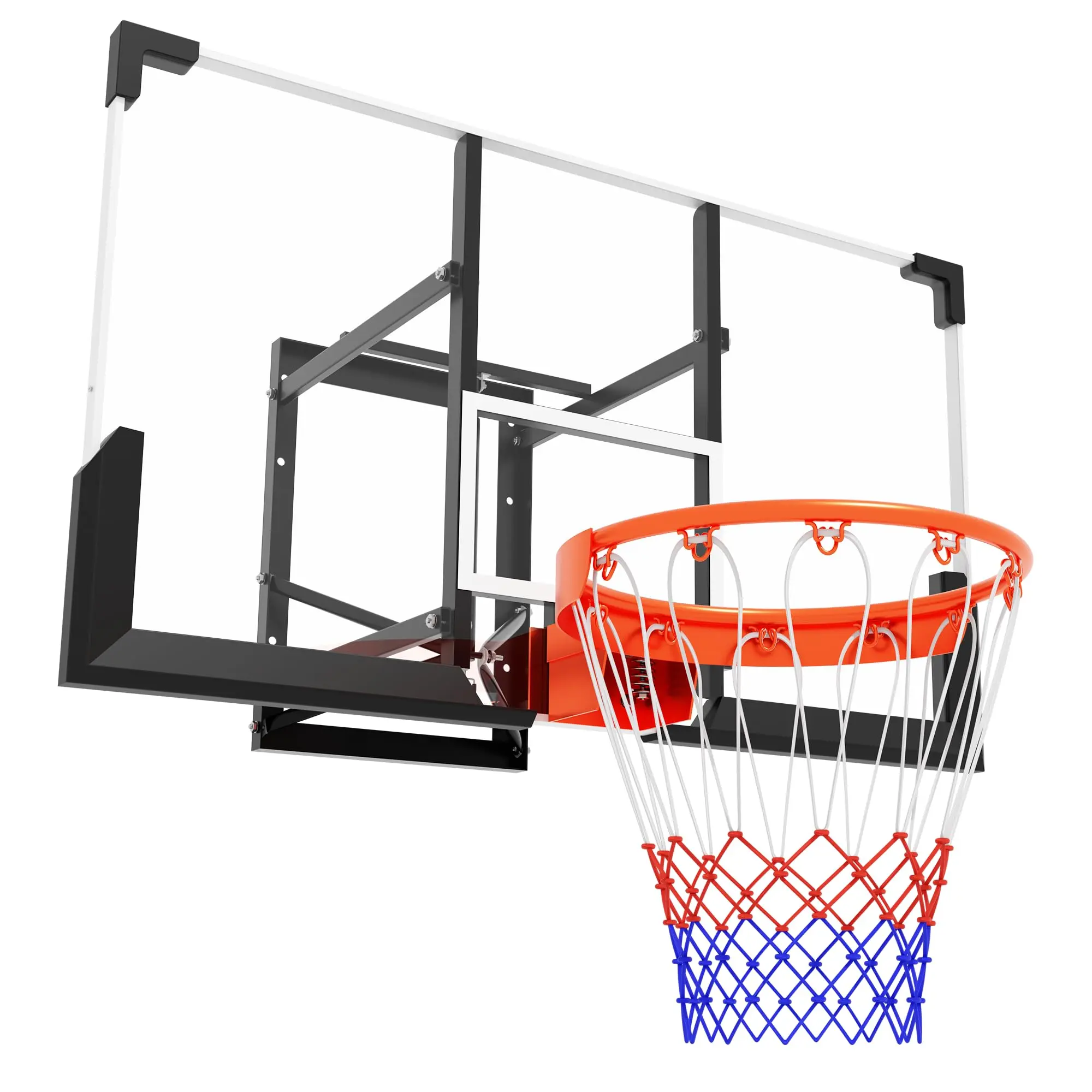 Wall Mounted Basketball Hoop - Adjustable Height 8-10 FT - Heavy Duty 18" Rim, All-Weather Net - Indoor & Outdoor Basketball Goal for Home, Garage, Gym, Backyard, School, Parks