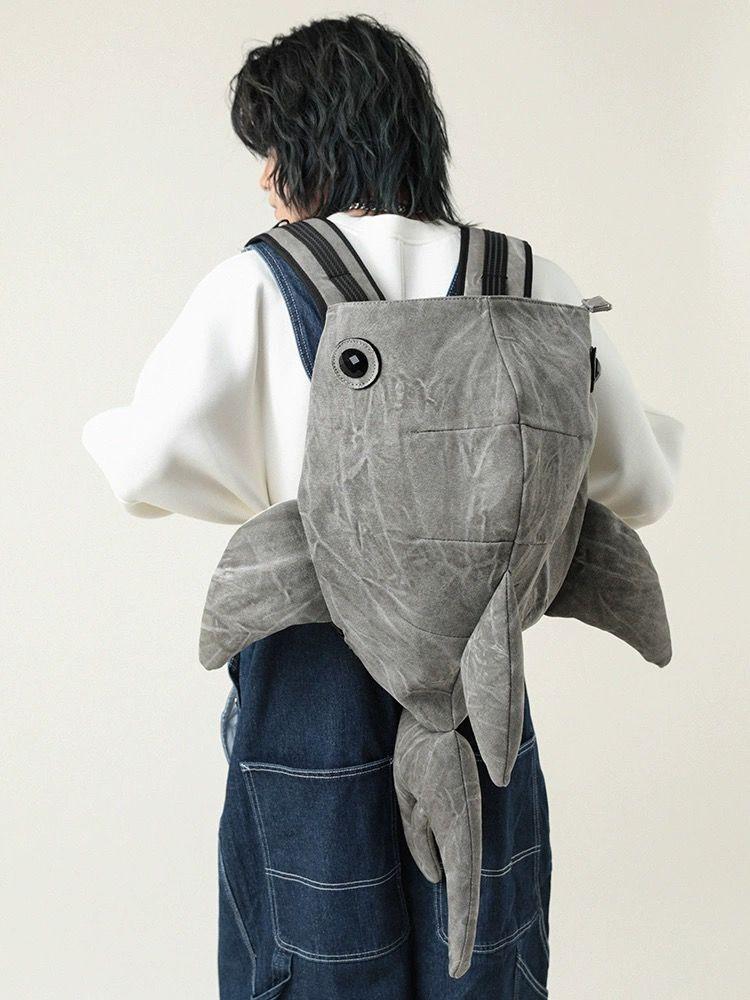 Y2K Funny Whale Shark Shape Backpack Durable Large Capacity Travel Bag Women Men Cute Outdoor Cartoon Knapsack Student Schoolbag
