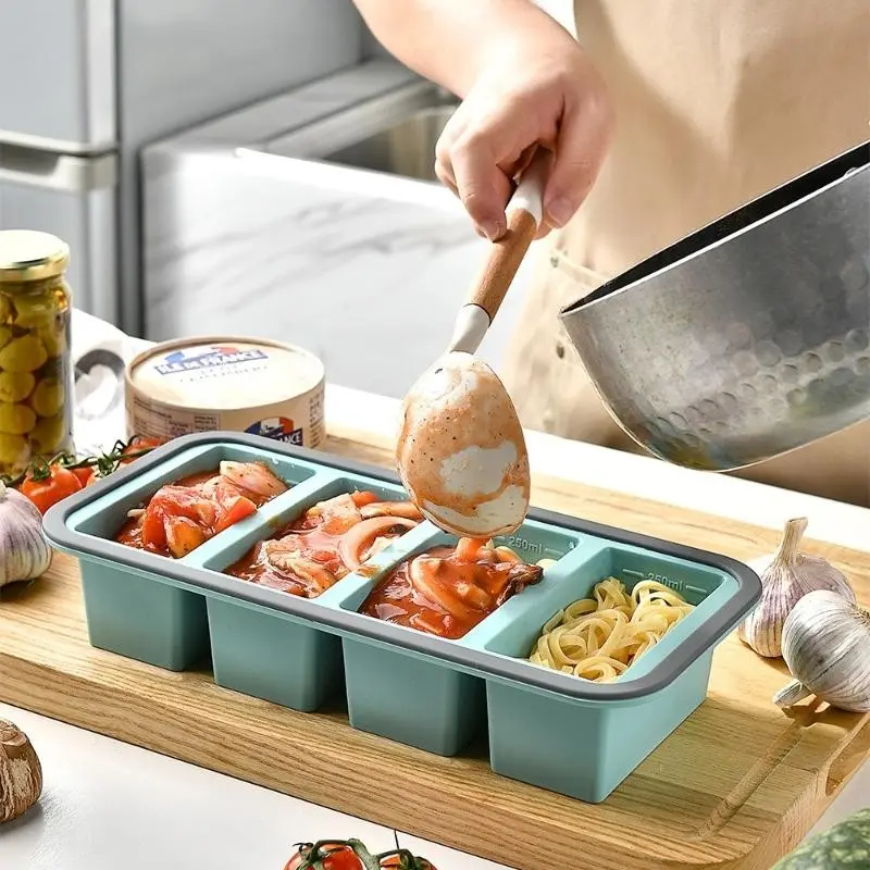 Silicone Divided Lunch Box with Lid, Food Freezer Storage Container, Heat Resistant, Easy Clean, Non-Slip Base, Sealed Soft Cover, Essential for Home Meal Prep, Divided Food Storage Containers