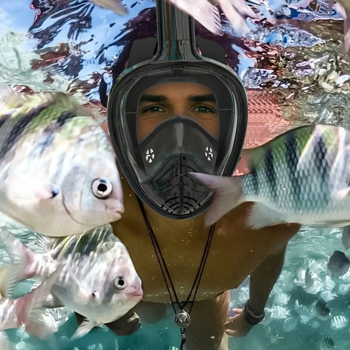 Full Face Snorkel Mask for Adults, 180° Panoramic Anti-Fog Snorkeling Gear with Dry Top System & Camera Mount, Foldable Anti-Leak Design for Travel, Swimming & Ocean Snorkeling, Diving Gear