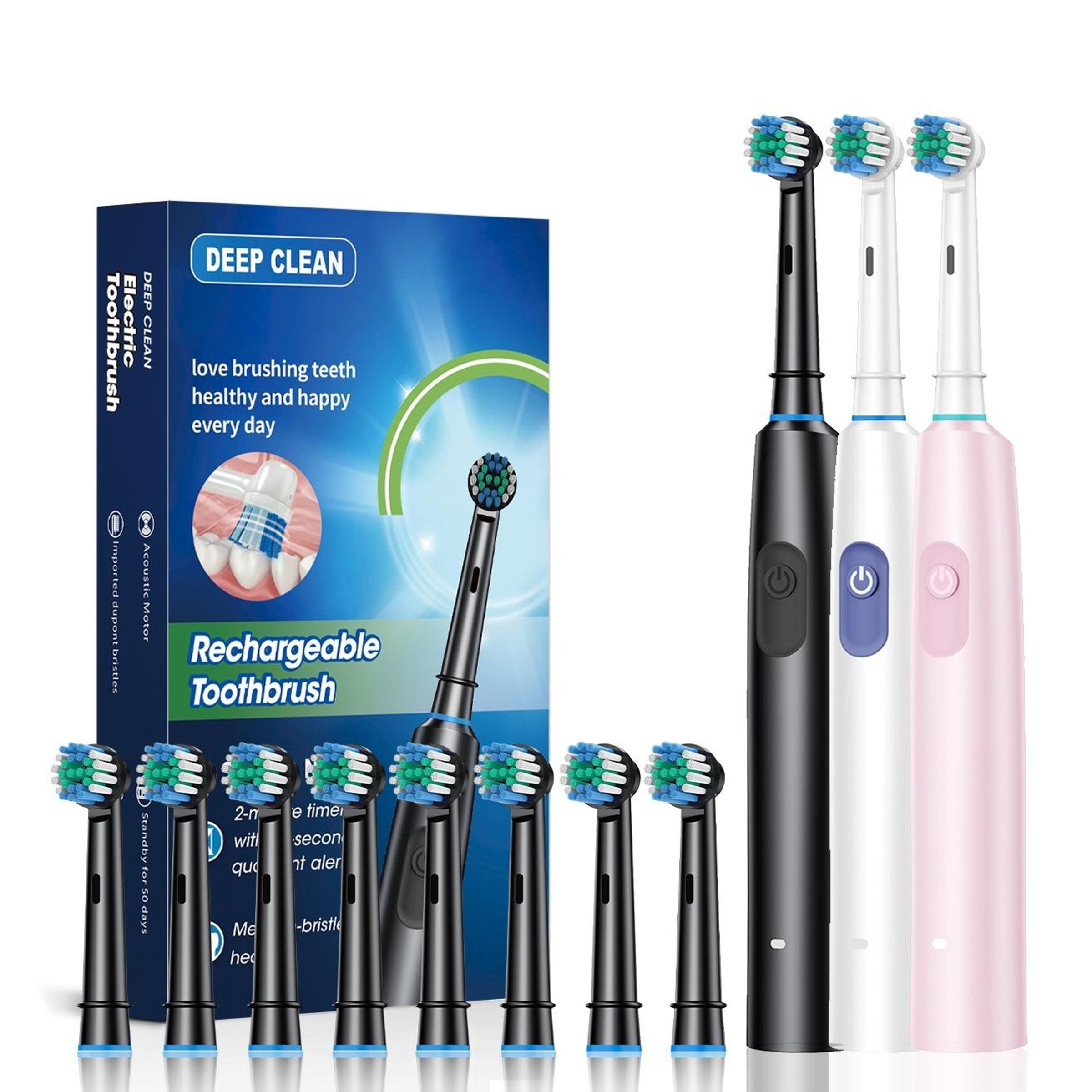Rechargeable Electric Toothbrush Set, 1 Box Electric Toothbrush with 8 Counts Replacement Brush Heads, Intelligent Timer Toothbrushes for Adults